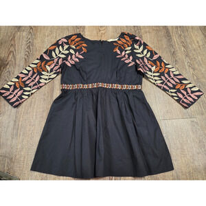 eshakti Wayward Fancies Black Autumn Leaves Embroidered Blouse XS/2 Orange